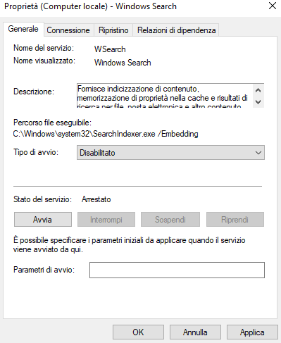 Come disattivare la ricerca di Windows 10
