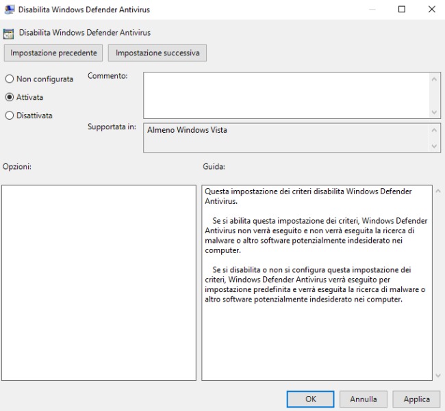 Come disattivare Windows Defender completamente