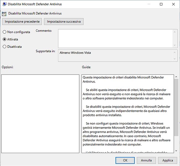Come disattivare Windows Defender completamente