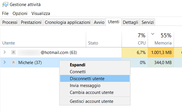 Come disconnettere altri utenti in Windows 10