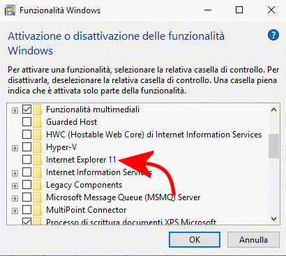 Disinstallare Internet Explorer in Windows 10