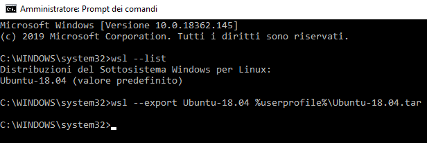 Backup, esportazione e importazione delle distribuzioni Linux in Windows 10