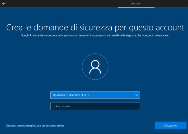 Installare Windows 10 con account locale senza account Microsoft