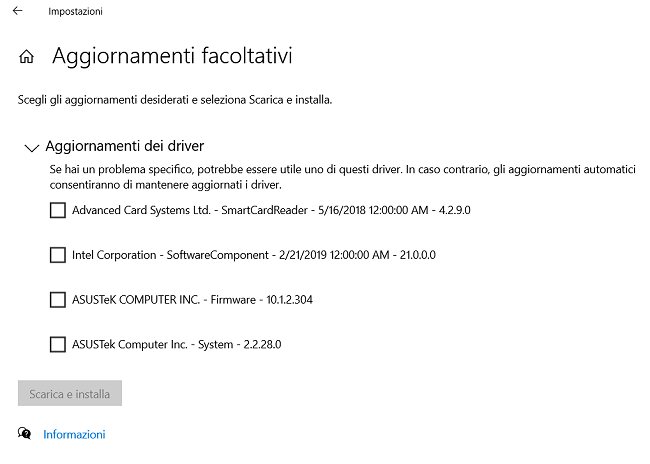 Quando installare gli aggiornamenti driver facoltativi di Windows 10
