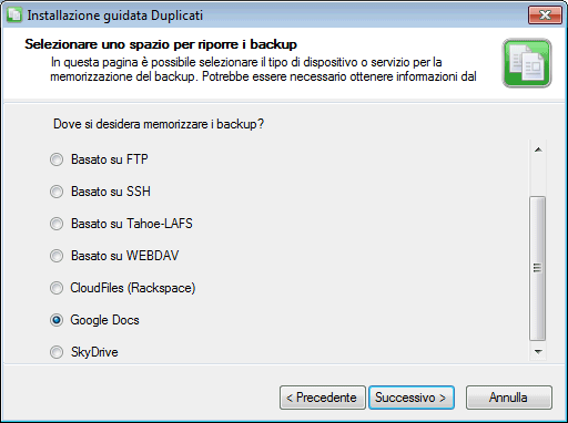 Backup su cloud e server FTP con Duplicati