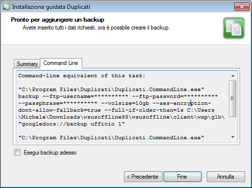Backup su cloud e server FTP con Duplicati