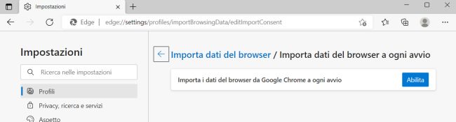 Edge: importare i dati da Chrome a ogni avvio del browser
