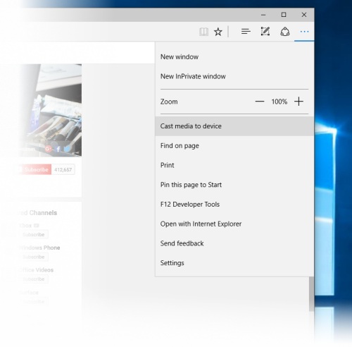 Windows 10 build 10576, Edge supporta Miracast e DLNA
