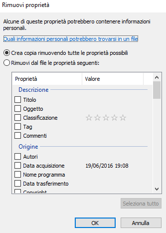 Eliminare le proprietà aggiuntive dei file in Windows