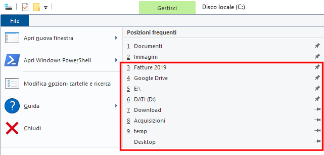 Eliminare la cronologia delle cartelle aperte e dei comandi usati in Windows 10