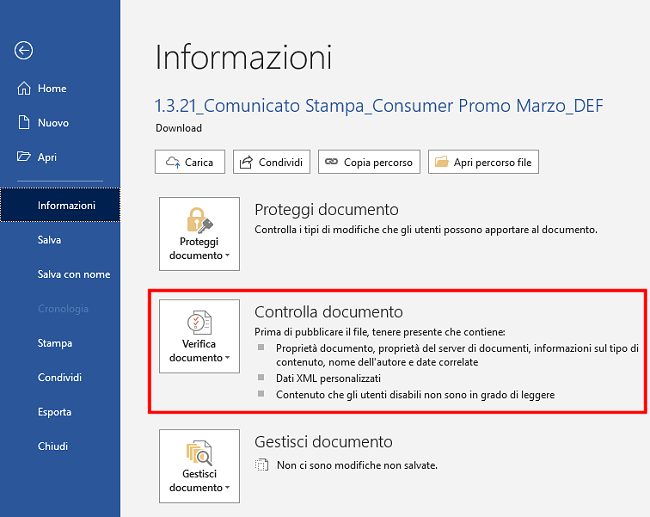 Pulire documenti Word ed eliminare i dati nascosti