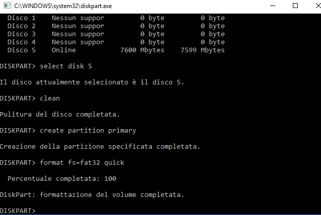 Eliminare partizioni dalla chiavetta USB usando solo Windows