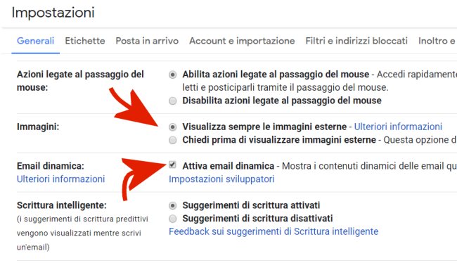 Disattivare le email dinamiche in Gmail