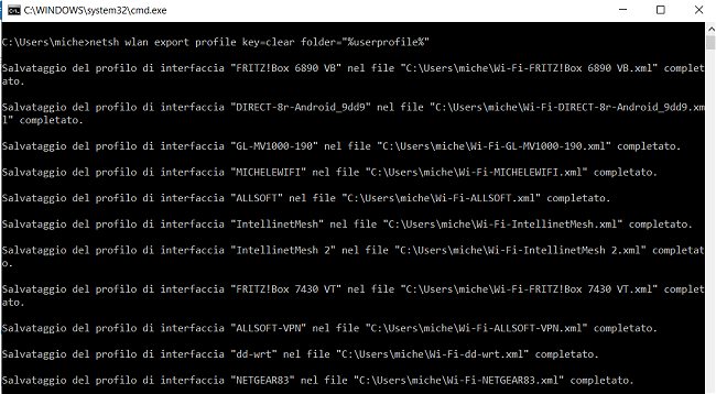 Come creare il backup della configurazione WiFi in Windows 10