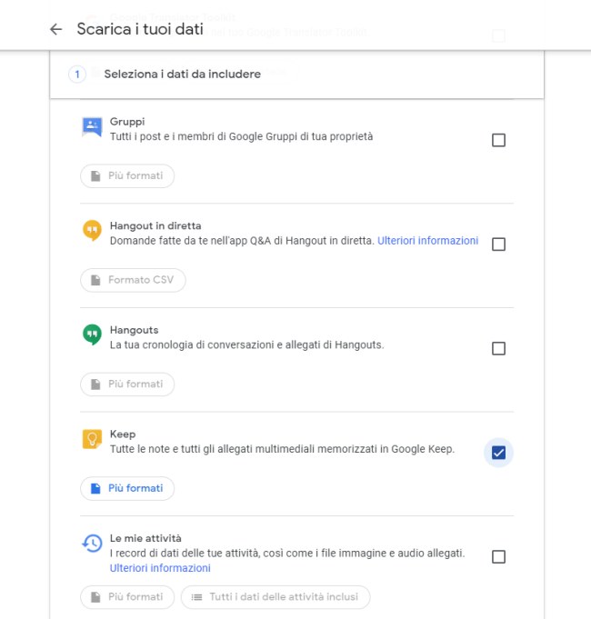 Come esportare le note di Google Keep