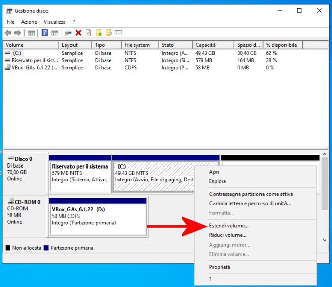 Come estendere partizione in Windows