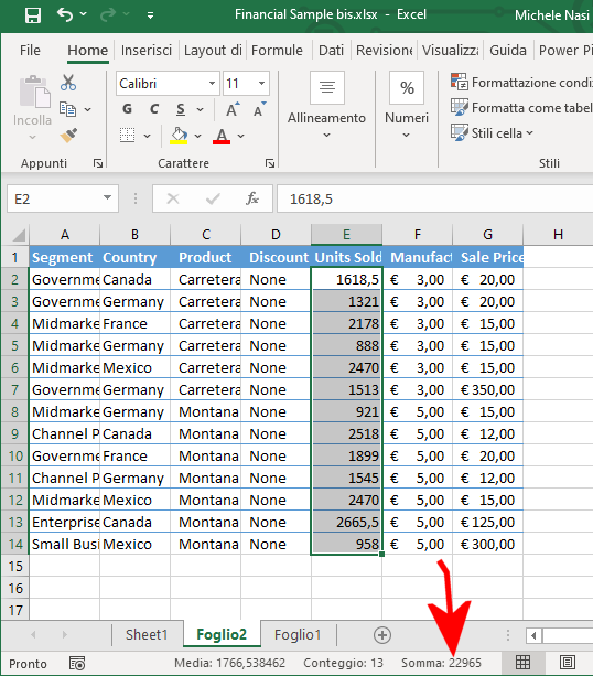 Come sommare i valori di righe e colonne in Excel