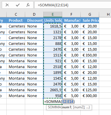 Come sommare i valori di righe e colonne in Excel