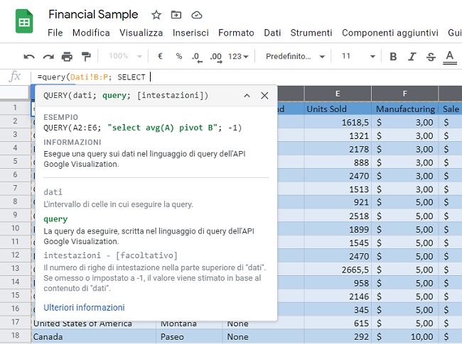 Foglio di calcolo come un database: cosa sono le query function