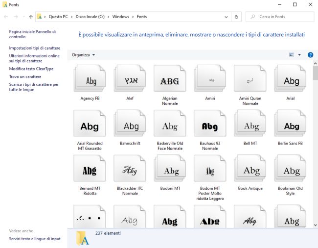 Fonts o tipi di carattere per documenti Word e PDF