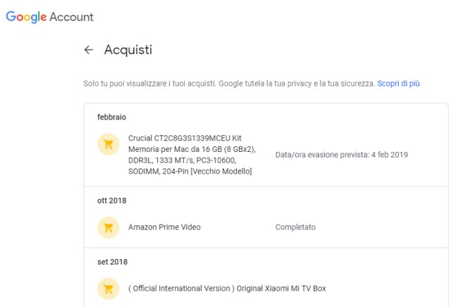 Google memorizza la lista degli acquisti effettuati online analizzando le email