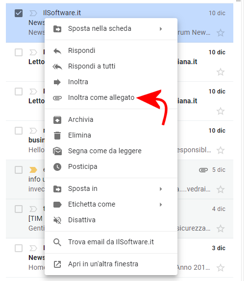 Gmail permette di allegare i messaggi di posta