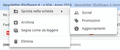 Gmail arricchisce il menu che appare con un clic sul tasto destro