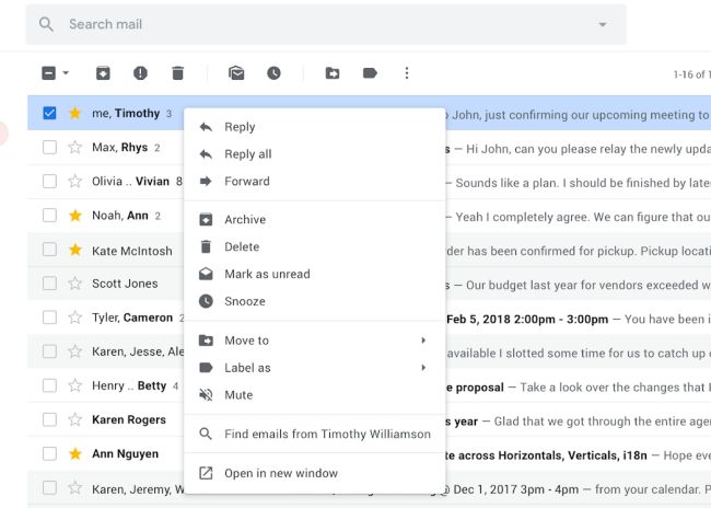 Gmail arricchisce il menu che appare con un clic sul tasto destro