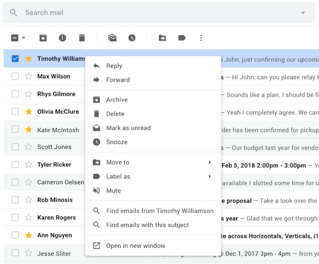 Gmail arricchisce il menu che appare con un clic sul tasto destro