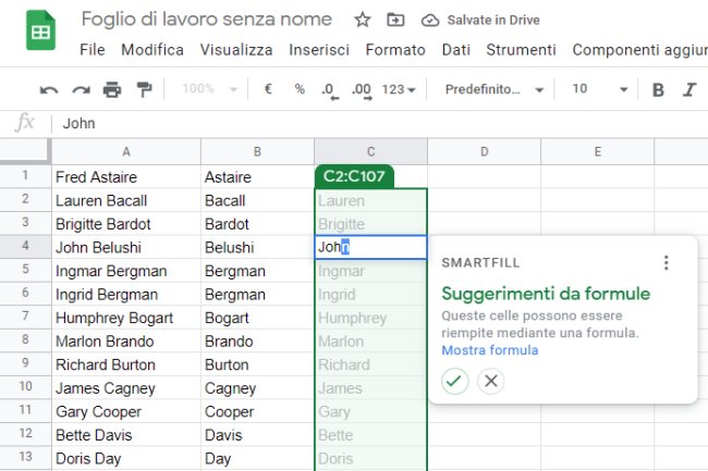 Google Fogli: cos'è e come si usa SmartFill