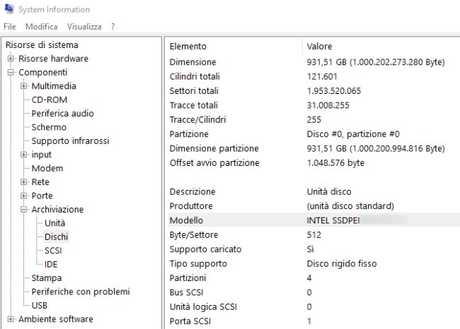 Hard disk, SSD SATA e NVMe: quali unità sono installate