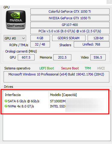 Hard disk, SSD SATA e NVMe: quali unità sono installate