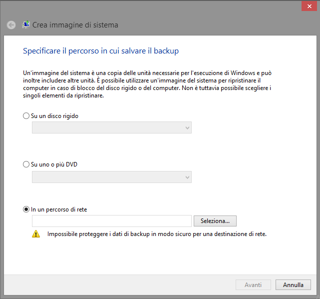 Creare immagine di sistema in Windows 8.1