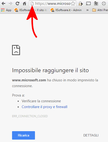 Impossibile raggiungere il sito Microsoft con Chrome