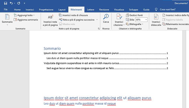 Come creare un sommario o indice Word