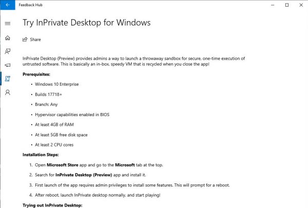 InPrivate Desktop: una sandbox per tutte le applicazioni eseguite in Windows 10