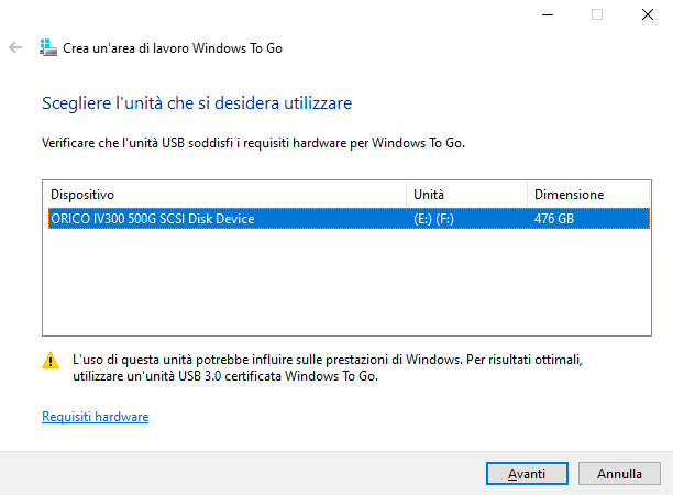 Installare Windows in una chiavetta USB o in un'unità esterna
