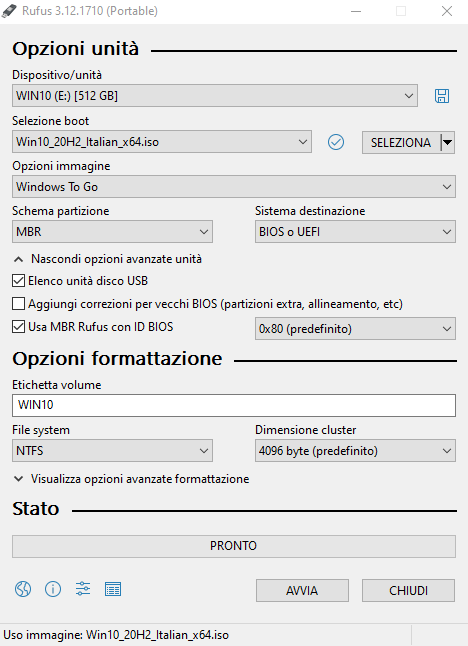 Installare Windows in una chiavetta USB o in un'unità esterna