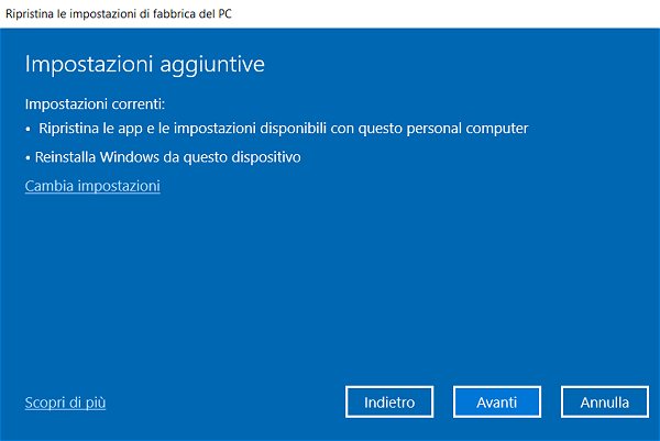 Windows 10, differenza tra Installazione da zero o Fresh Start e Reimposta il PC