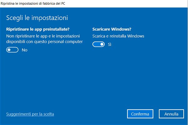 Windows 10, differenza tra Installazione da zero o Fresh Start e Reimposta il PC