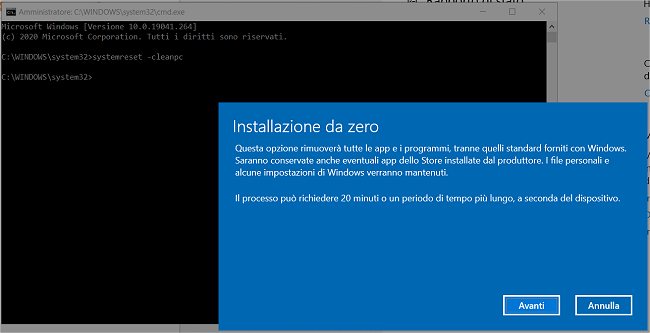Installazione da zero sparita in Windows 10 Aggiornamento di maggio 2020: come usarla