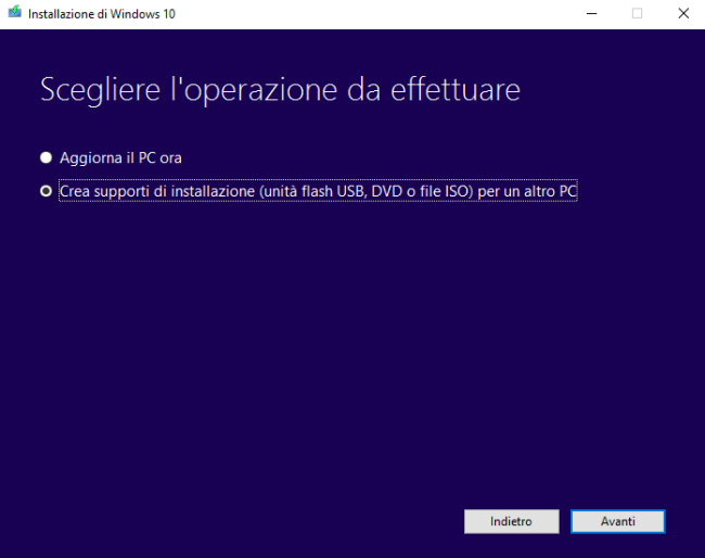 Installazione pulita di Windows 10 Creators Update