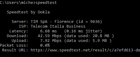 Internet test dal prompt dei comandi