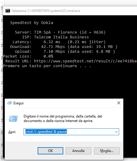 Internet test dal prompt dei comandi