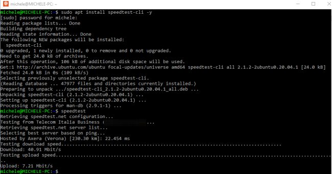 Internet test dal prompt dei comandi