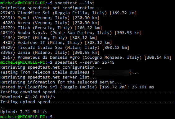 Internet test dal prompt dei comandi