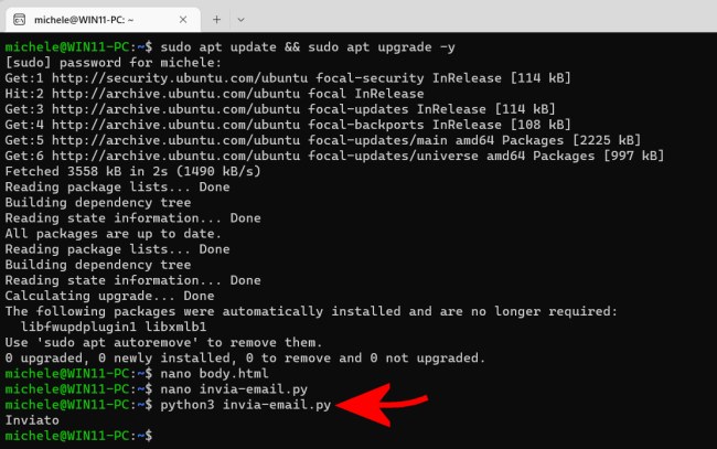 Inviare email con Python e WSL dalla finestra terminale di Windows