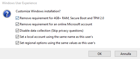 Creare ISO Windows 11 per installazione senza requisiti minimi