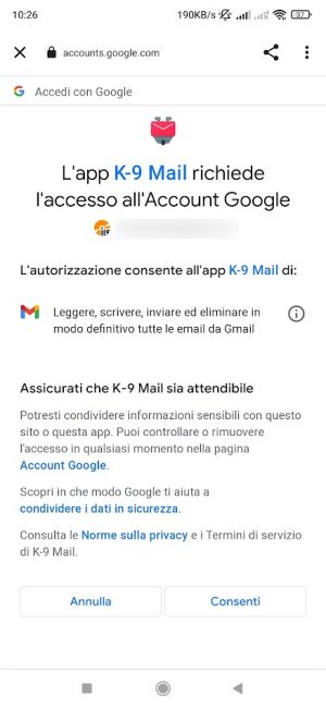 Client di posta Android K-9 Mail con supporto OAuth 2.0: come funziona