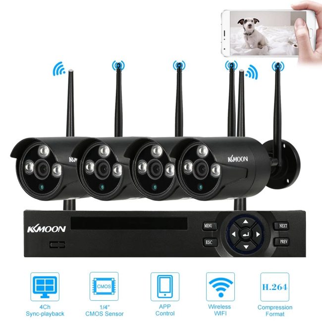 Kit economico per la videosorveglianza: KKmoon con NVR e quattro telecamere WiFi per esterni
